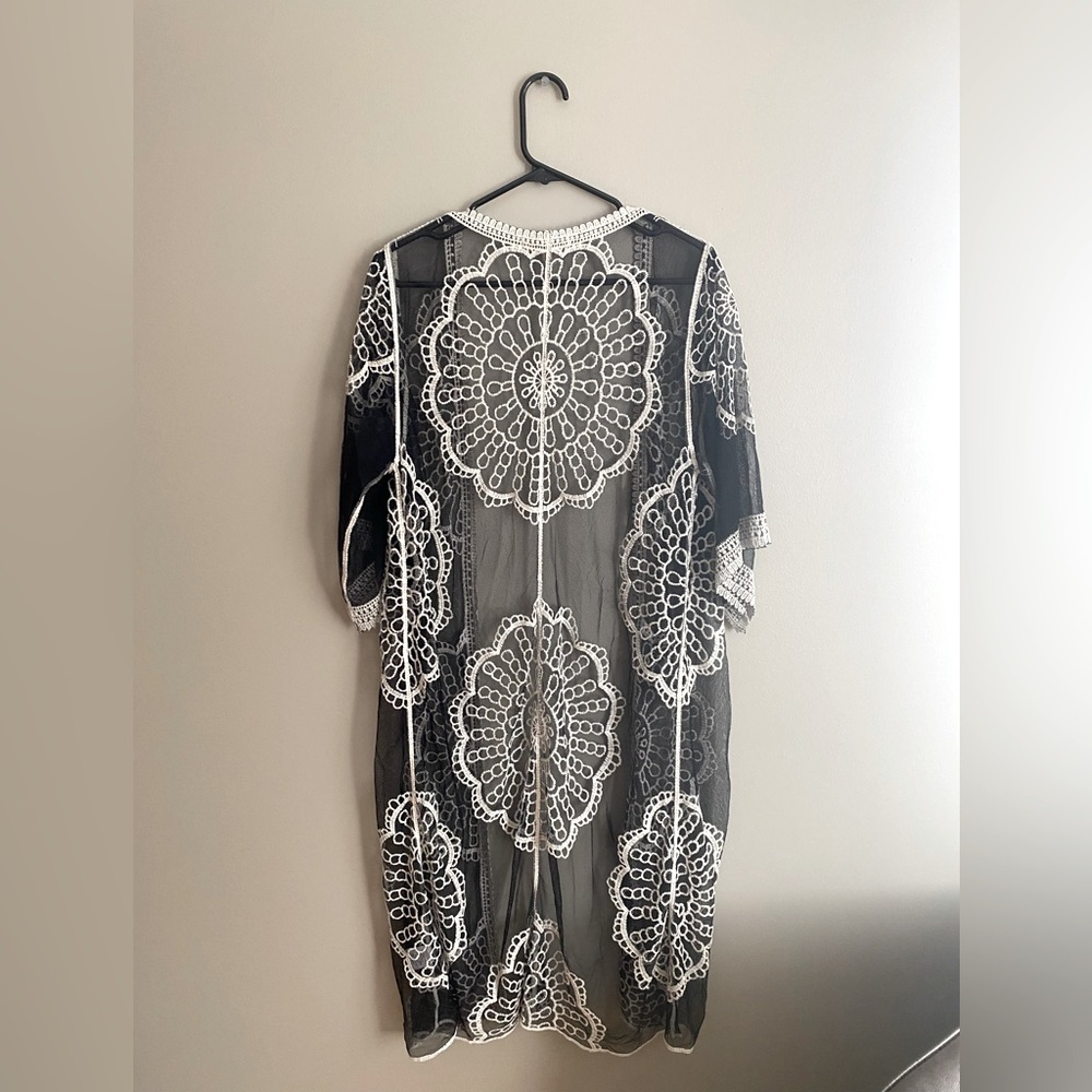 Rebellion Kimono Beach Cover Open Cardigan Embroidered Size M - Picture 3 of 6